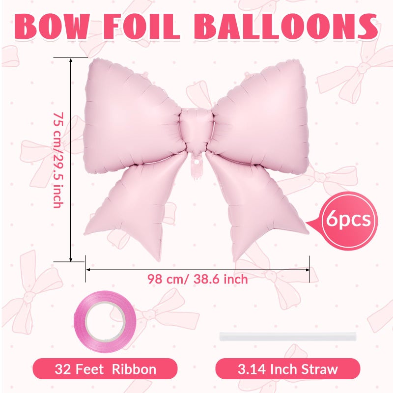 YOTHORN 6 Pcs Pink Bow Balloons for Girls, 35 Inch Bow Foil Balloons,Pink Bows Gender Reveal Decorations for Birthday Party Wedding Baby Shower Mouse Party Decoration - Image 2