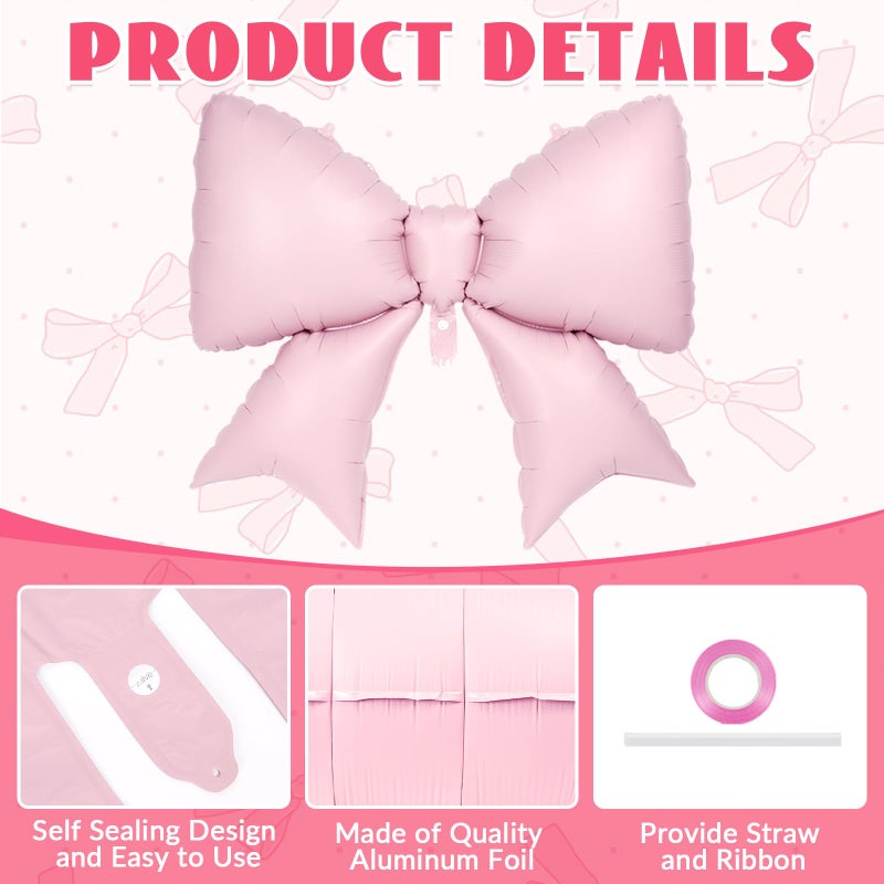 YOTHORN 6 Pcs Pink Bow Balloons for Girls, 35 Inch Bow Foil Balloons,Pink Bows Gender Reveal Decorations for Birthday Party Wedding Baby Shower Mouse Party Decoration - Image 5