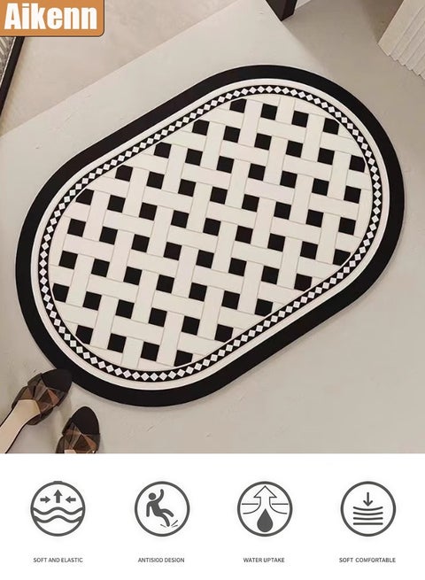 Bath Rug Mat, Bathroom Rug Ultra Soft,Extra Thick And Absorbent Bath Rugs, Non-Slip Soft Diatom mud Bath Carpet,Absorbent And Washable Bath Rug Non-Slip,Bath Mats For Bathroom(Black and White Plaid)