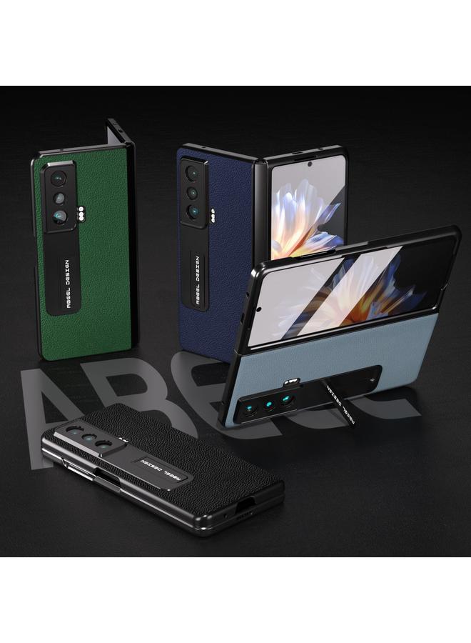 S-TOP Case For Honor Magic Vs ABEEL Integrated Black Edge Genuine Leather Mino Phone Case with Holder - Image 5