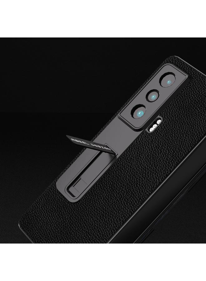 S-TOP Case For Honor Magic Vs ABEEL Integrated Black Edge Genuine Leather Mino Phone Case with Holder - Image 4