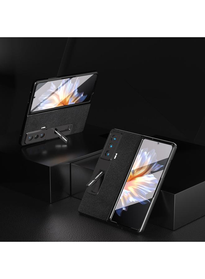 S-TOP Case For Honor Magic Vs ABEEL Integrated Black Edge Genuine Leather Mino Phone Case with Holder - Image 3