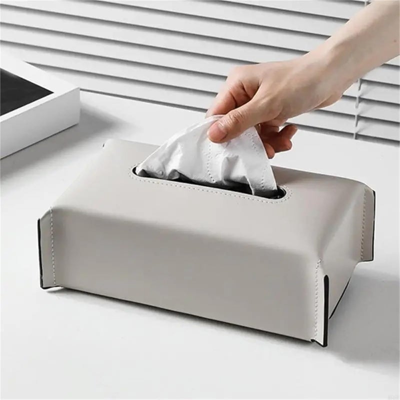 Leather Tissue Box Decorative PU Leather Tissue Box Moisture Proof Paper Towel Holder Elegant Napkin for Living Room Tabletop for Tabletop Bathroom Car Office(1pcs) - Image 5