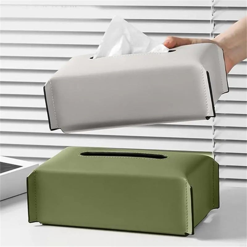 Leather Tissue Box Decorative PU Leather Tissue Box Moisture Proof Paper Towel Holder Elegant Napkin for Living Room Tabletop for Tabletop Bathroom Car Office(1pcs) - Image 3