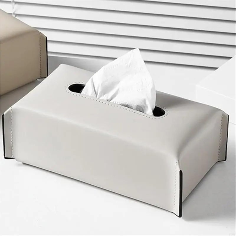 Leather Tissue Box Decorative PU Leather Tissue Box Moisture Proof Paper Towel Holder Elegant Napkin for Living Room Tabletop for Tabletop Bathroom Car Office(1pcs) - Image 4