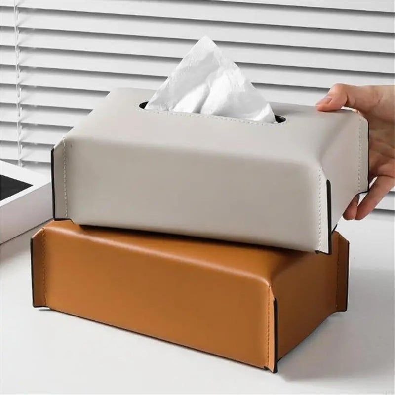 Leather Tissue Box Decorative PU Leather Tissue Box Moisture Proof Paper Towel Holder Elegant Napkin for Living Room Tabletop for Tabletop Bathroom Car Office(1pcs) - Image 2