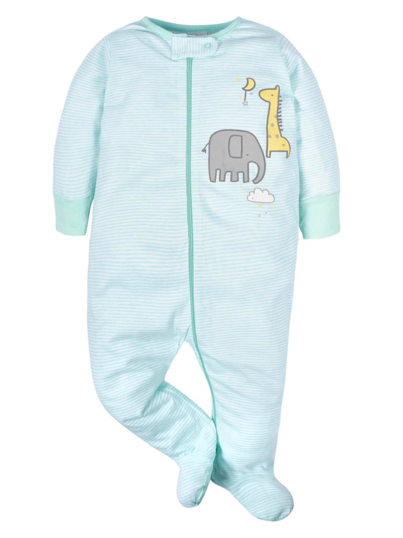 Gerber Unisex Baby 4 Pack Sleep 'N Play Footie Animals Green Preemie - Image 2