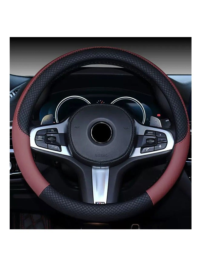 Brown, red and black steering wheel