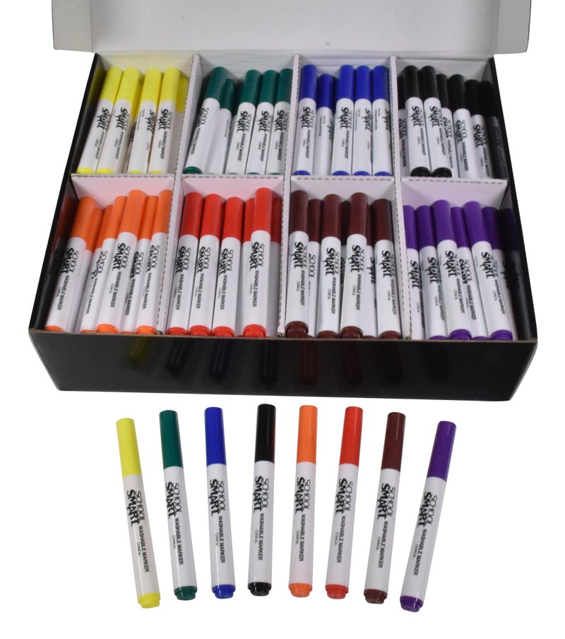 School Smart Conical Tip Washable Markers Classroom Pack for School, Home, and More, Assorted Colors, Bulk Pack of 200 - Image 2