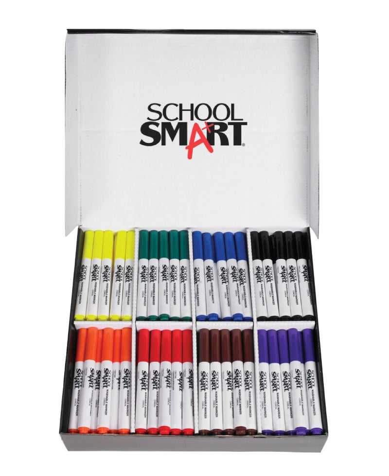 School Smart Conical Tip Washable Markers Classroom Pack for School, Home, and More, Assorted Colors, Bulk Pack of 200 - Image 1