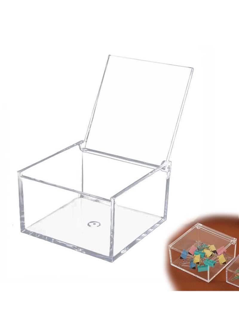 Generic - Acrylic Storage Box with Hinged Lids, 2 Pcs Mult-Purpose Box Square Stackable, Transparent Display Cube Storage Organizer for Office, Wedding, Birthday Jewelry, Cake, Candy (80x80x60mm) - Image 1