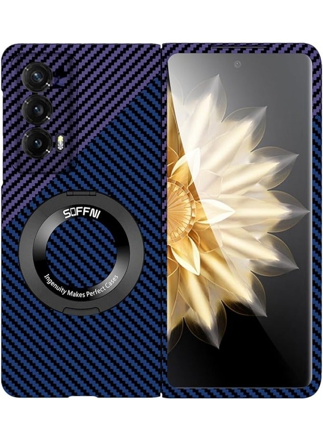 عام غلاف حماية قابل للشحن اللاسلكي المغناطيسي، متوافق مع هاتف Honor Magic Vs2، مصنوع من البلاستيك بتقنية ألياف الكربون، يحتوي على حامل للوقوف.