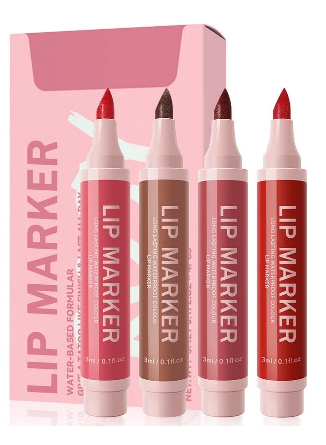 LYSdefeu Lip Stain Marker Pen Set-4 Pcs Hydrating Lip Stain Liquid Lip Liner Pencil Kit,Longlasting Waterproof Smudgeproof Matte Color Look Finish,Precise Chisel Tip Smooth,Christmas Makeup Gift for Women Girl - Image 1