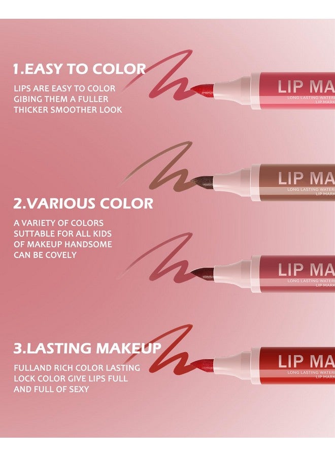 LYSdefeu Lip Stain Marker Pen Set-4 Pcs Hydrating Lip Stain Liquid Lip Liner Pencil Kit,Longlasting Waterproof Smudgeproof Matte Color Look Finish,Precise Chisel Tip Smooth,Christmas Makeup Gift for Women Girl - Image 3