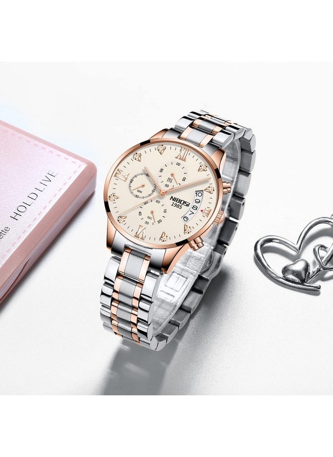 NIBOSI - NIBOSI Women Watches Analog Quartz Diamond Dail Watches For Women Ladies Fashion Casual Chronograph Watches With Stainless Steel Strap, Black Dial, Black Band - Image 1