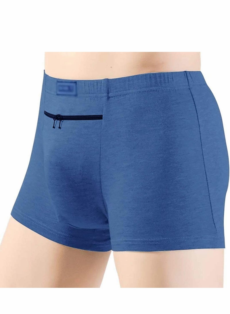 Men's Boxer Briefs with Hidden Pocket - 2 Pack Pickpocket-Proof Travel Underwear (XL, Blue) - Image 2