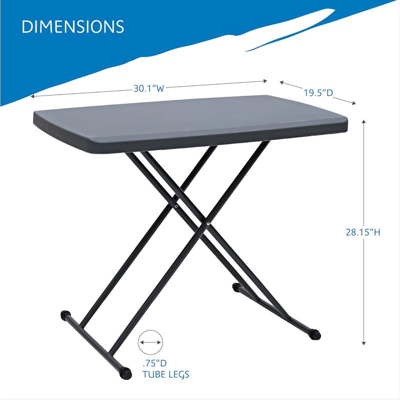 ICEBERG Small Camping Personal Folding Table, Heavy Duty Utility Table, Adjustable Height, Charcoal, 19.5” L x 30” W x 28" H - Image 2