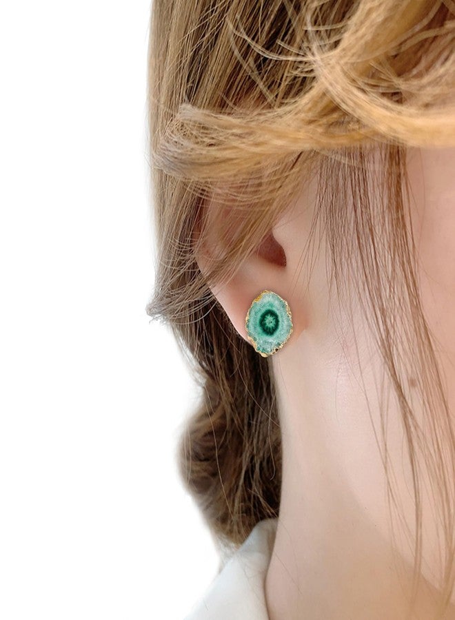 SUNYIK Natural Quartz Geode Druzy Stud Earrings, Irregular Green - Image 5