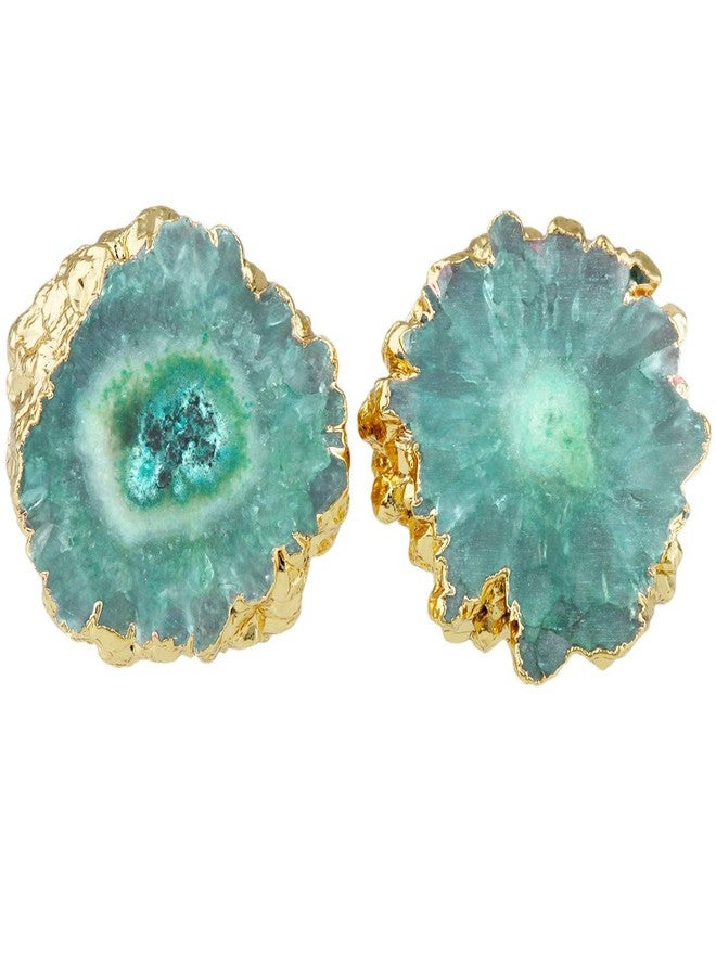 SUNYIK Natural Quartz Geode Druzy Stud Earrings, Irregular Green - Image 1
