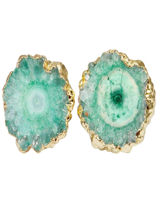 SUNYIK Natural Quartz Geode Druzy Stud Earrings, Irregular Green - Image 2