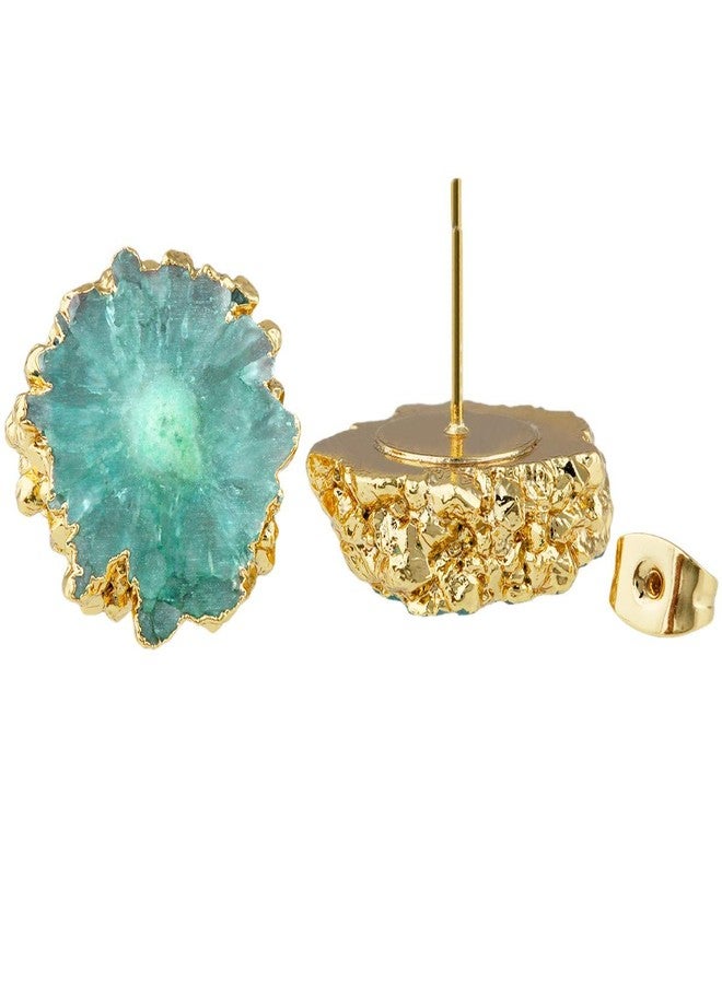 SUNYIK Natural Quartz Geode Druzy Stud Earrings, Irregular Green - Image 3