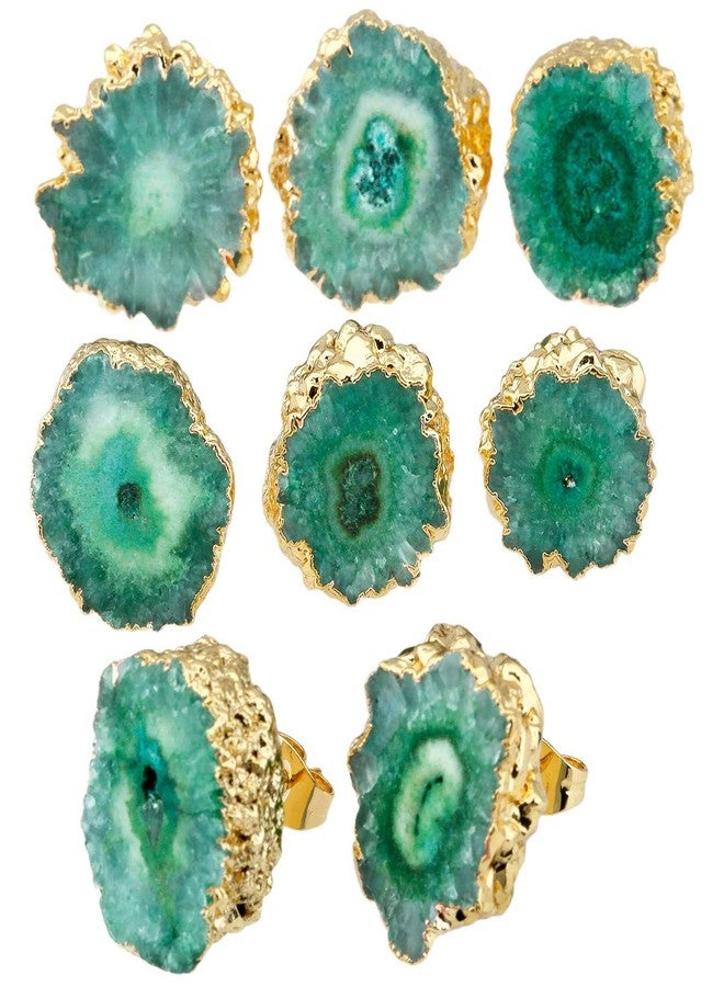 SUNYIK Natural Quartz Geode Druzy Stud Earrings, Irregular Green - Image 4