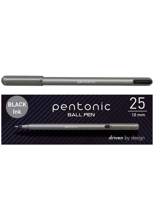 Pentonic Ballpoint Pens 25 Count Black Colored Ink 1.0 Mm Medium Point Smooth Writing For Journaling & Note Taking (Pen12128) - Image 1