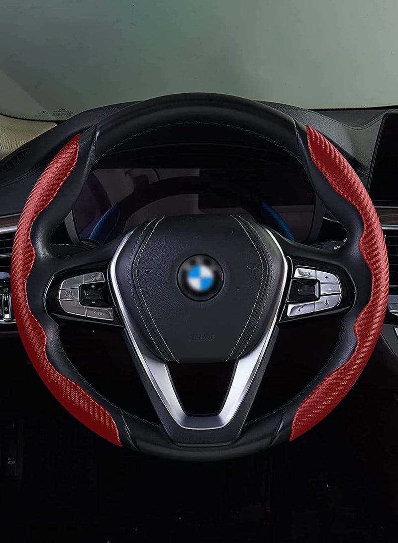 Barakah Carbon Fiber Steering Pattern Wheel Cover for Women Man, Safe and Non-Slip Car Accessory, Universal Fit Car Wheel Protector Wheel Cover Universal Automobile Interior Accessories Sport Red - Image 5