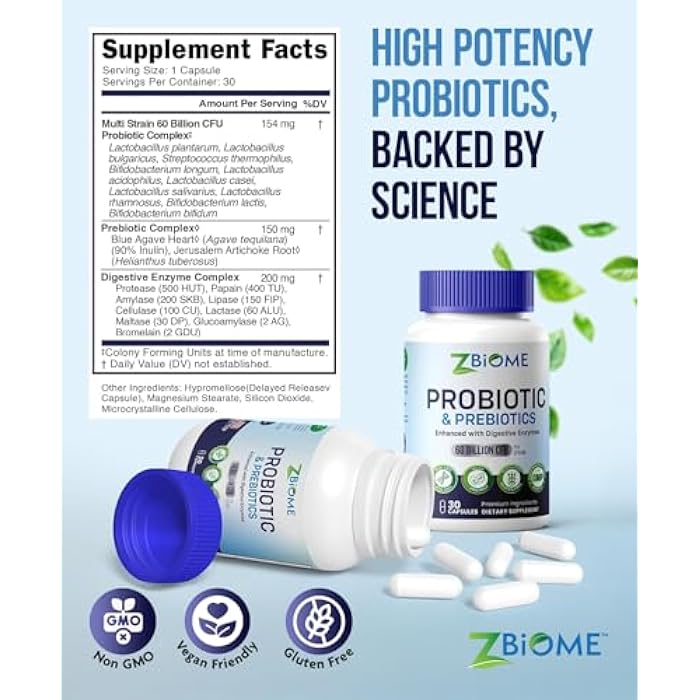 ZBIOME Prebiotics and Probiotics for Men & Women – 60 Billion CFU with 10 Strains – Pre and Probiotics with Acidophilus for Immune, Gut Health, Digestive Support, Constipation,Diarrhea, Gas & Bloating -30ct - Image 2