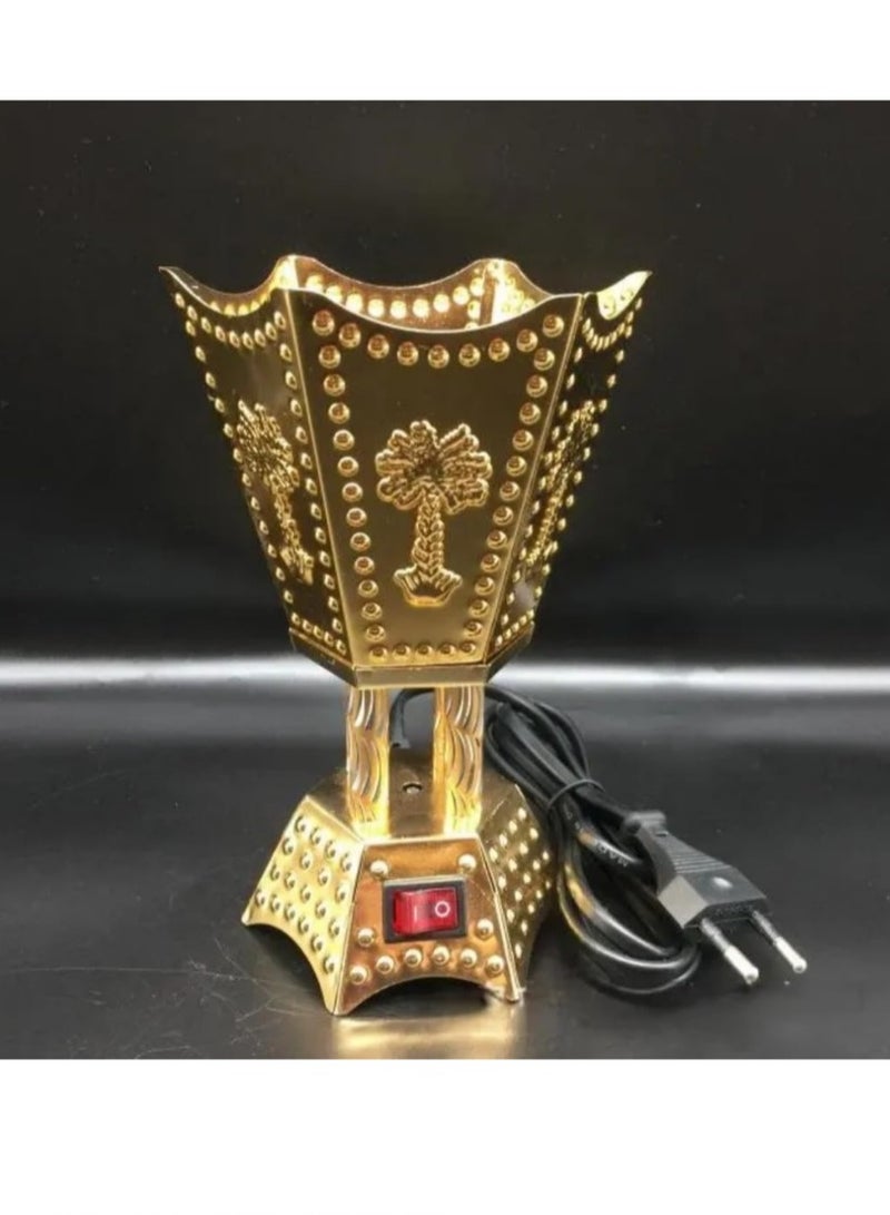 Portable Electric Incense Burner. Antique Arabic Resin and Oud Incense Holder, Aromatherapy Diffuser for Yoga, Spa, Aromatherapy, Home and Office Decor (Golden Palm Incense Burner)  - Image 1