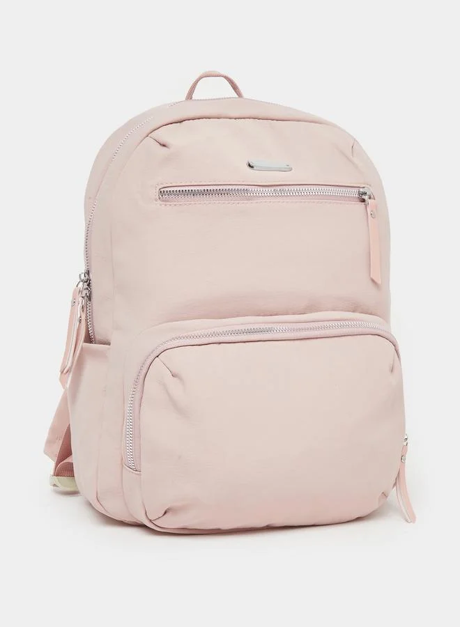 Women Pink Front Zipped Backpack