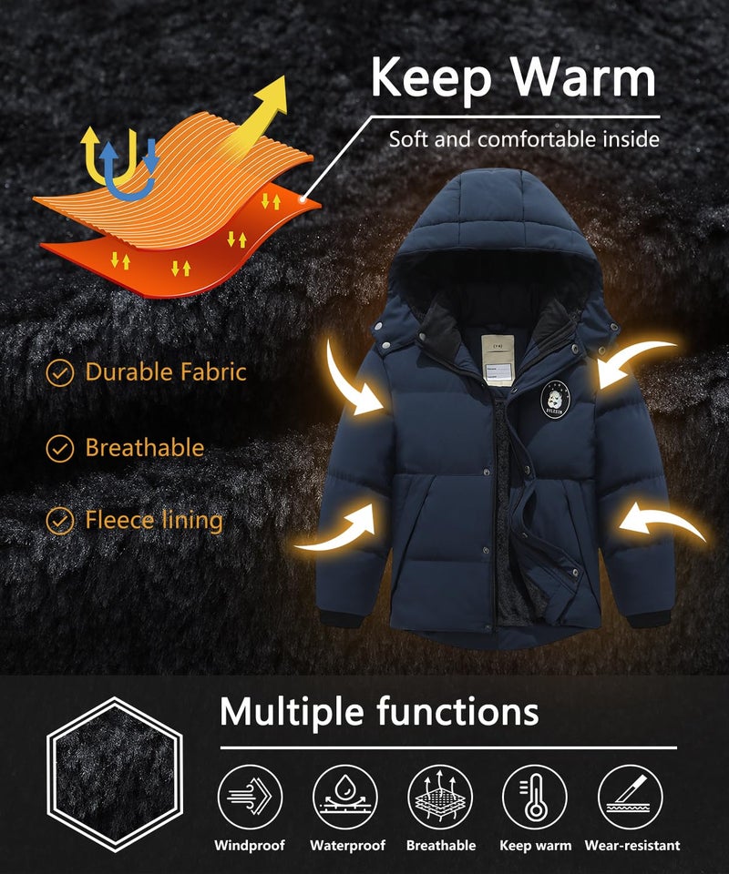 BYLESIN Kids Boy's Winter Waterproof Puffy Cotton Jacket Fleece Lined Lightweight Down Coat Thick Hooded Outdoor Coat - Image 5
