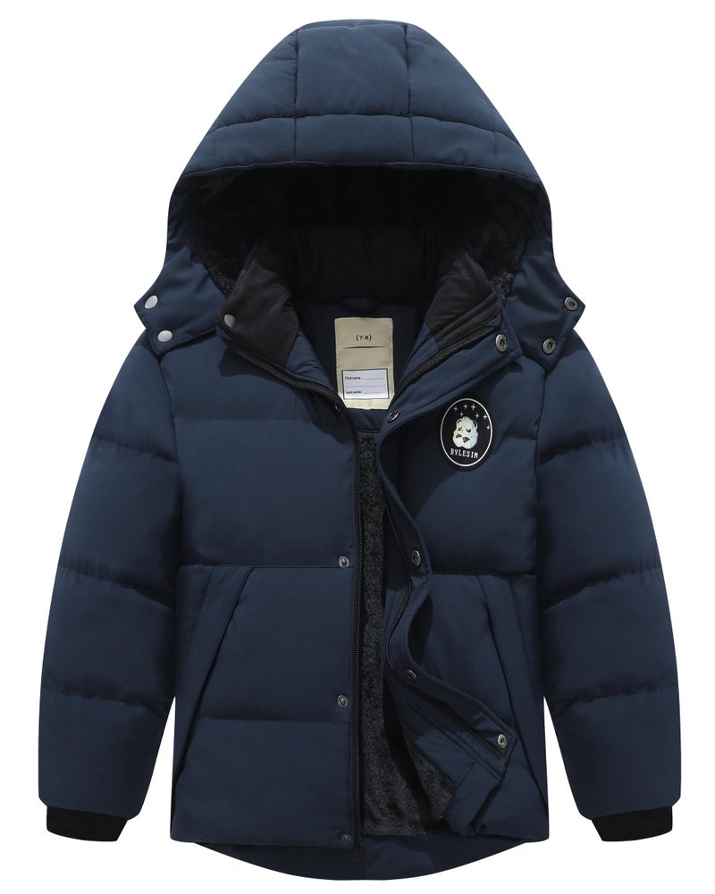 BYLESIN Kids Boy's Winter Waterproof Puffy Cotton Jacket Fleece Lined Lightweight Down Coat Thick Hooded Outdoor Coat - Image 1