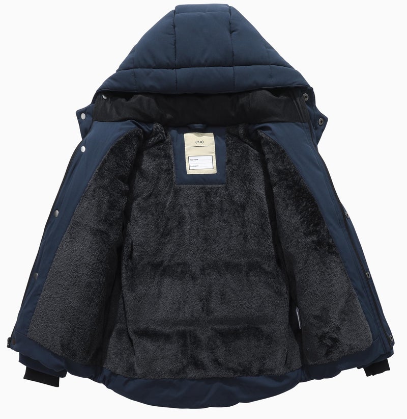 BYLESIN Kids Boy's Winter Waterproof Puffy Cotton Jacket Fleece Lined Lightweight Down Coat Thick Hooded Outdoor Coat - Image 3