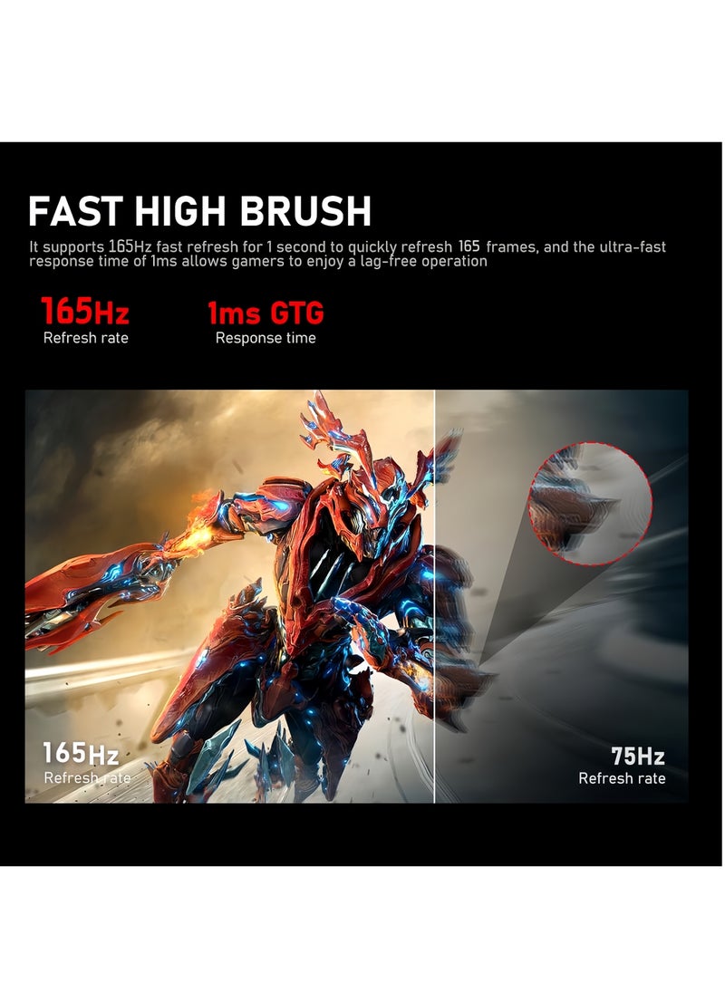 FlashHawk 24 Inch 165Hz Gaming Monitor with Full HD 1080p Display, IPS Panel, 1ms Response Time, HDMI2.1 & DP1.4 Inputs - Black  - Image 2