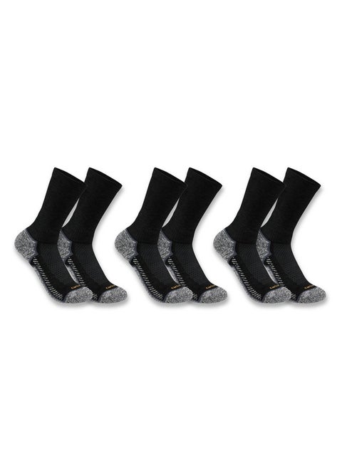 Carhartt Men's Force Performance Work Socks 3 Pair Pack, Black, Large