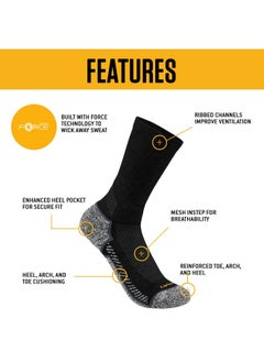 carhartt Carhartt Men's Force Performance Work Socks 3 Pair Pack, Black, Large  - Image 3