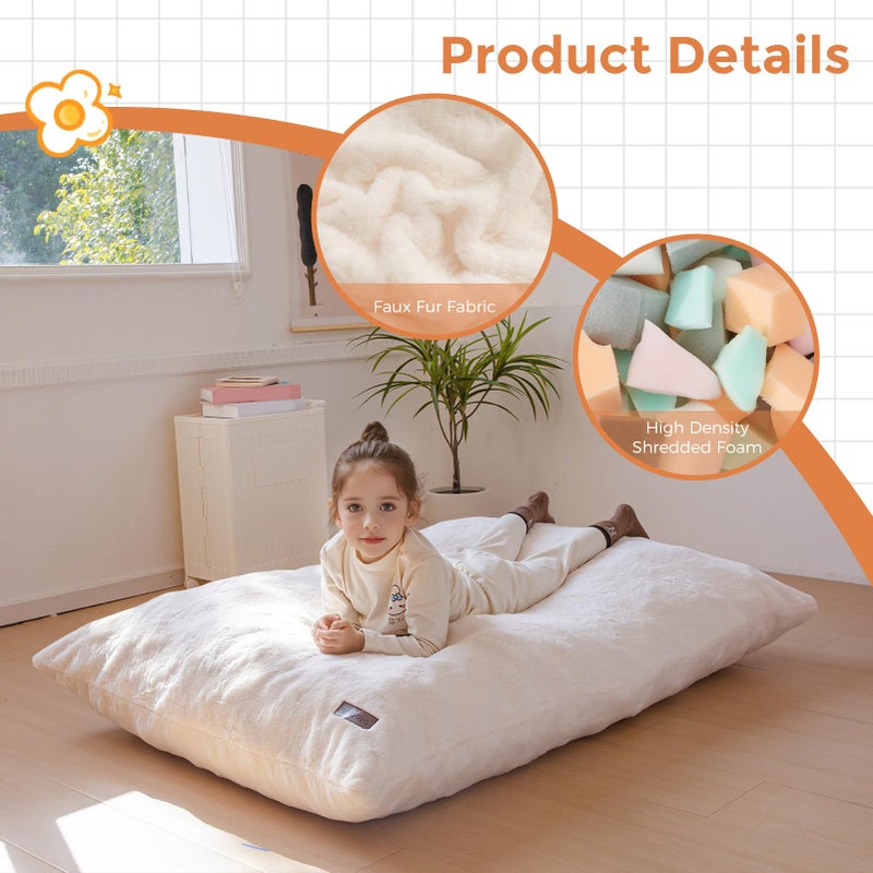 MAXYOYO 3 in 1 Kids Bean Bag Chair Bed, Child Floor Sofa for Gaming, Reading, Faux Fur Floor Mattress with High-Density Foam Filling for Living Room Bedroom - Image 4