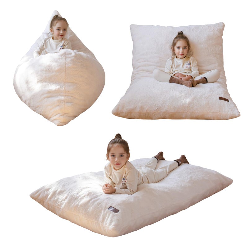 MAXYOYO 3 in 1 Kids Bean Bag Chair Bed, Child Floor Sofa for Gaming, Reading, Faux Fur Floor Mattress with High-Density Foam Filling for Living Room Bedroom - Image 1