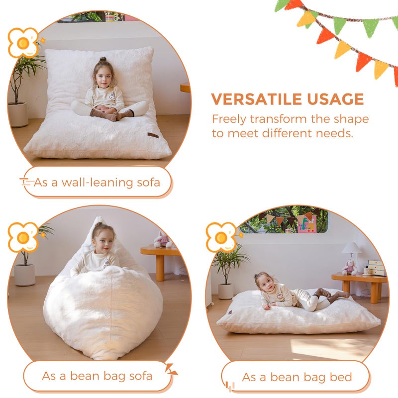MAXYOYO 3 in 1 Kids Bean Bag Chair Bed, Child Floor Sofa for Gaming, Reading, Faux Fur Floor Mattress with High-Density Foam Filling for Living Room Bedroom - Image 3