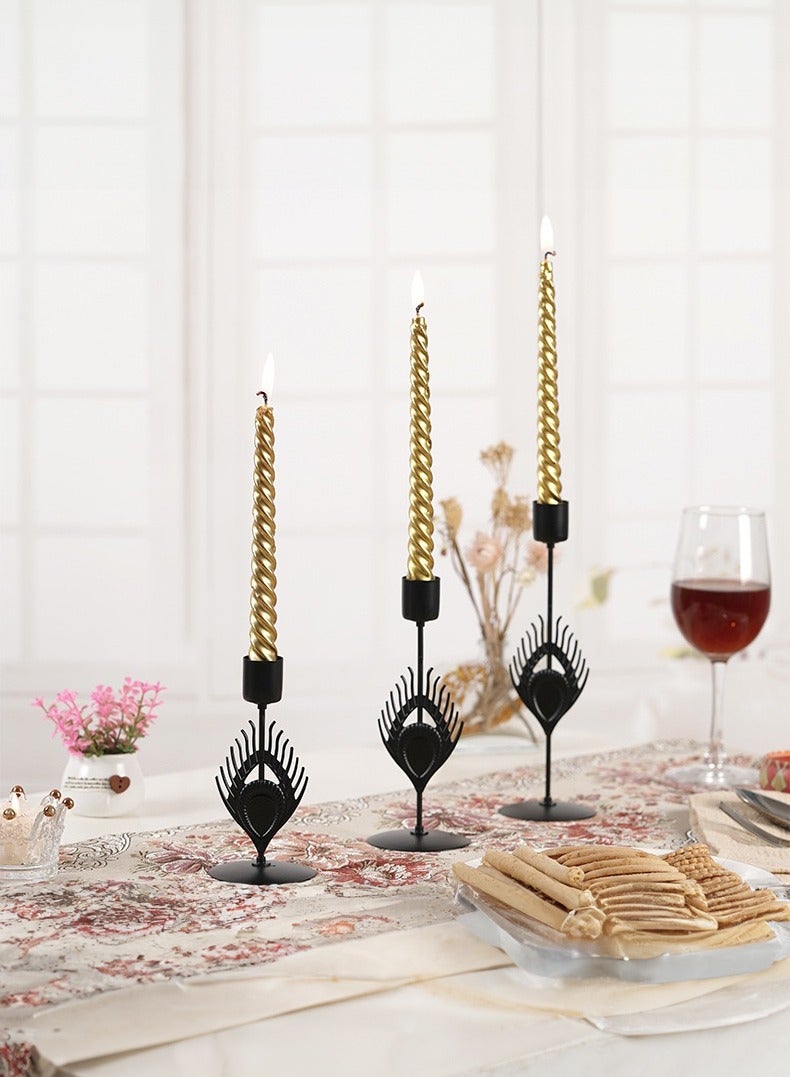 3-piece set of black European candle holders,feather romantic candlelight dinner decoration - Image 1