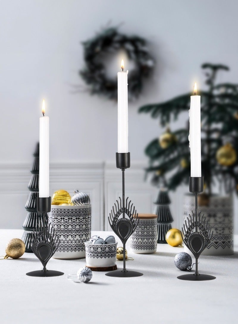 3-piece set of black European candle holders,feather romantic candlelight dinner decoration - Image 2