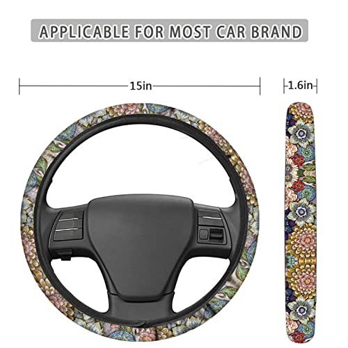 AFPANQZ Boho Floral Bright Blossoms Car Steering Wheel Covers for Womens Anti-Slip Comfortable Stretch-on Steering Wheel Protector Cover Sweat Absorption Cover Car Accessories - Image 5