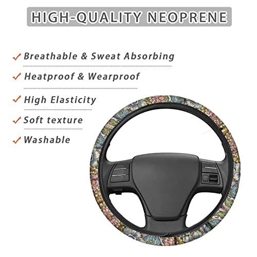 AFPANQZ Boho Floral Bright Blossoms Car Steering Wheel Covers for Womens Anti-Slip Comfortable Stretch-on Steering Wheel Protector Cover Sweat Absorption Cover Car Accessories - Image 4