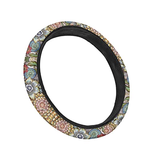 AFPANQZ Boho Floral Bright Blossoms Car Steering Wheel Covers for Womens Anti-Slip Comfortable Stretch-on Steering Wheel Protector Cover Sweat Absorption Cover Car Accessories - Image 3