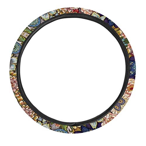 AFPANQZ Boho Floral Bright Blossoms Car Steering Wheel Covers for Womens Anti-Slip Comfortable Stretch-on Steering Wheel Protector Cover Sweat Absorption Cover Car Accessories - Image 2