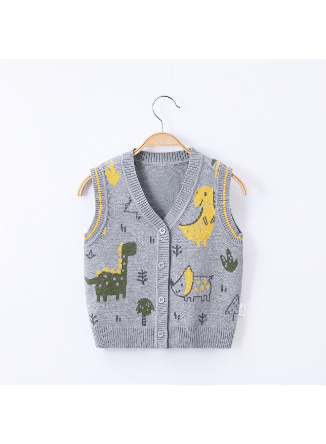 Baby Knitted Vest, Boys' Cute Sleeveless Vest, Autumn Boys' Full-opening Vest, Autumn Infant Top, Children's Clothing - Image 3