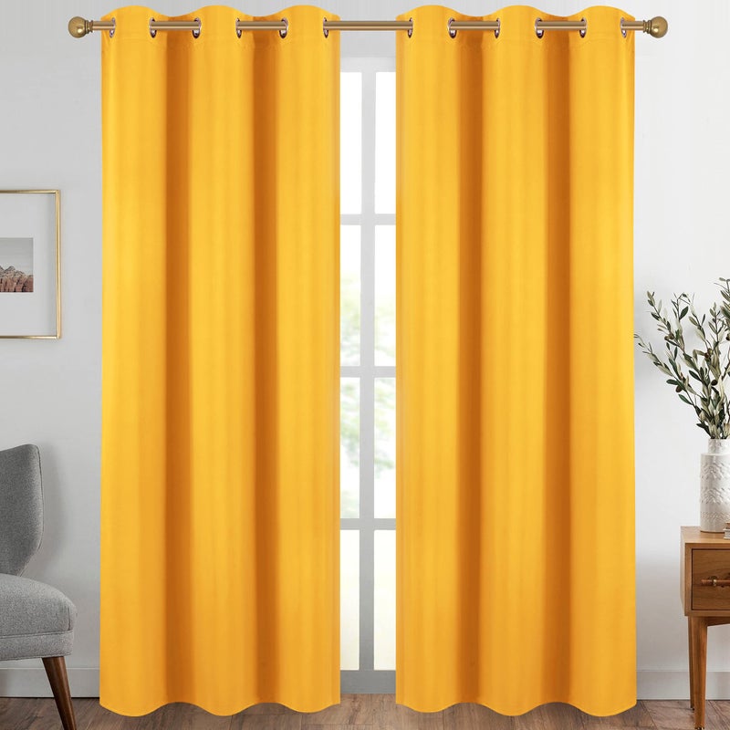 Diraysid Yellow Grommet Blackout Curtains for Bedroom Thermal Insulated Room Darkening Curtains Drapes 42 x 84 2 Panels