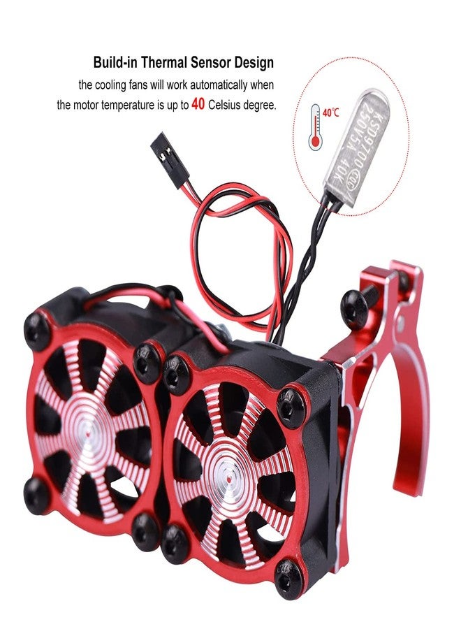 مشتت حراري من الألومنيوم من AIMROCK لمحرك RC مقاس 36 مم - 40 مم مع مراوح تبريد مزدوجة لسيارات الزحف RC TRX4 SCX10 بمقياس 1/10 (أحمر) - Image 2