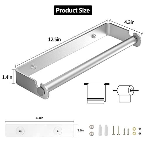 PEDORUBY Under Cabinet Paper Towel Holder, Adhesive or Drill Mount Paper Towel Holder, Wall Mount Paper Towel Holders for Kitchen or Bathroom (Silver) - Image 2